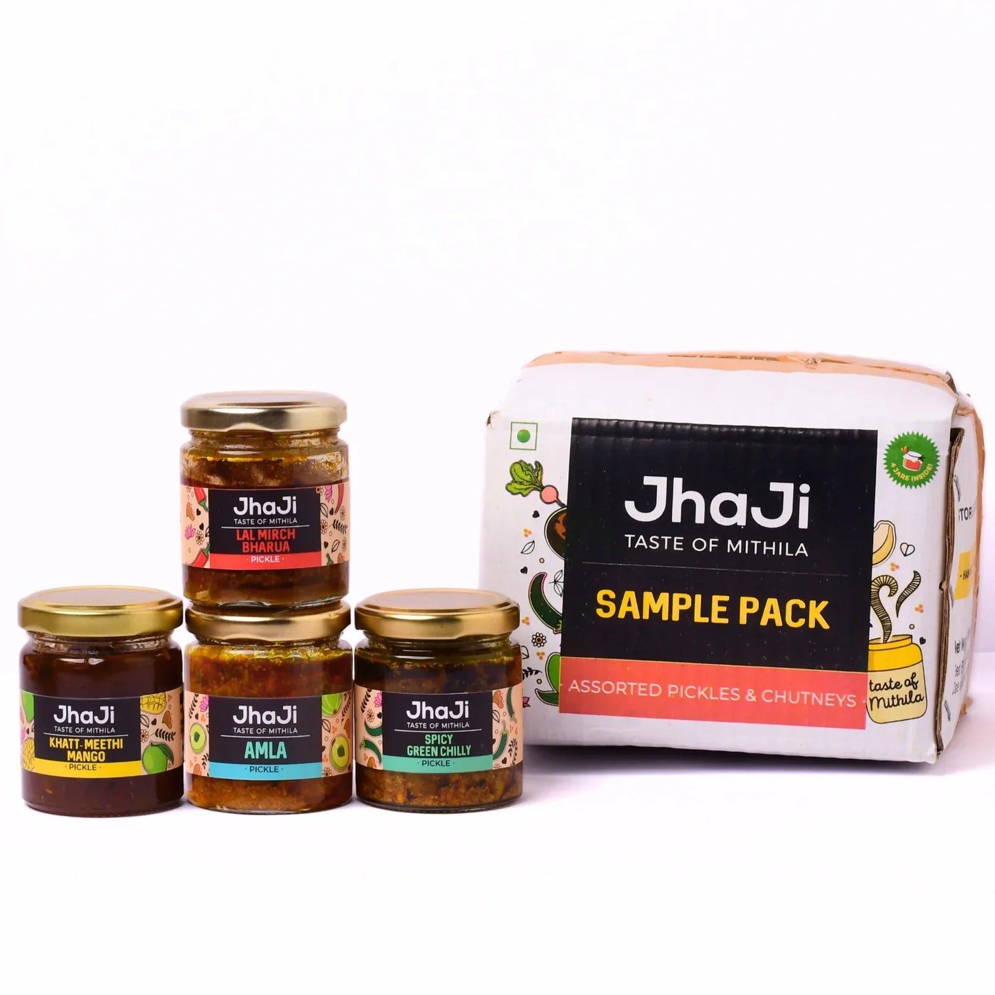 Rajan’s Favorite 4 Pickles in 1 Sample Pack | Green Chili, Mango, and Red Chili Pickle