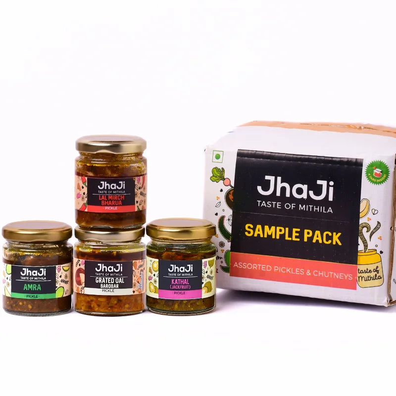 Sanjay’s Favorite 4 Pickles in 1 Sample Pack | Kathal, Lal Mirch, Oal and Red Chili Pickle