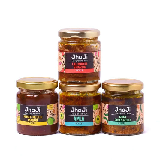 Rajan’s Favorite 4 Pickles in 1 Sample Pack | Green Chili, Mango, and Red Chili Pickle