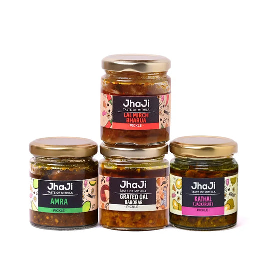 Sanjay’s Favorite 4 Pickles in 1 Sample Pack | Kathal, Lal Mirch, Oal and Red Chili Pickle