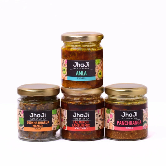 Uma’s Favorite 4 Pickles in 1 Sample Pack | Mango, Panchranga Pickle, and Lal Mirch Chutney