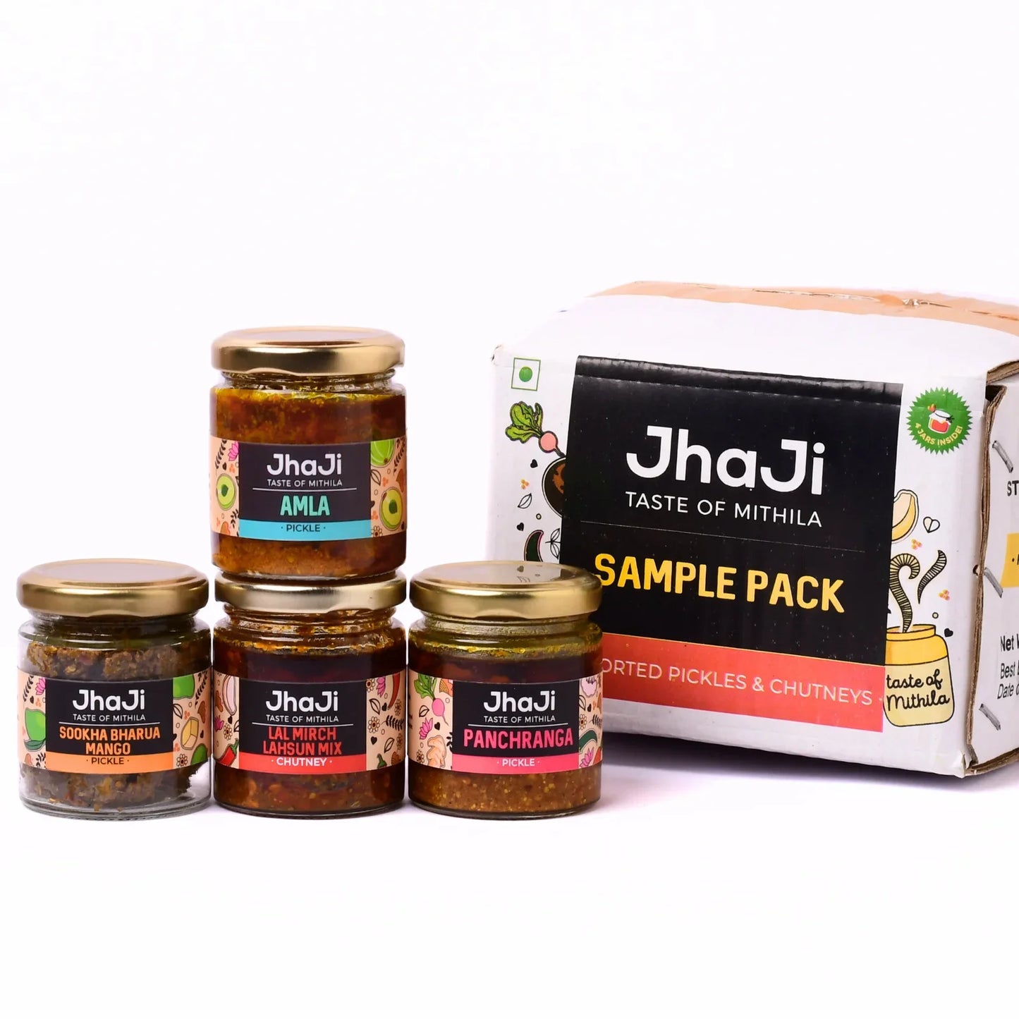 Uma’s Favorite 4 Pickles in 1 Sample Pack | Mango, Panchranga Pickle, and Lal Mirch Chutney